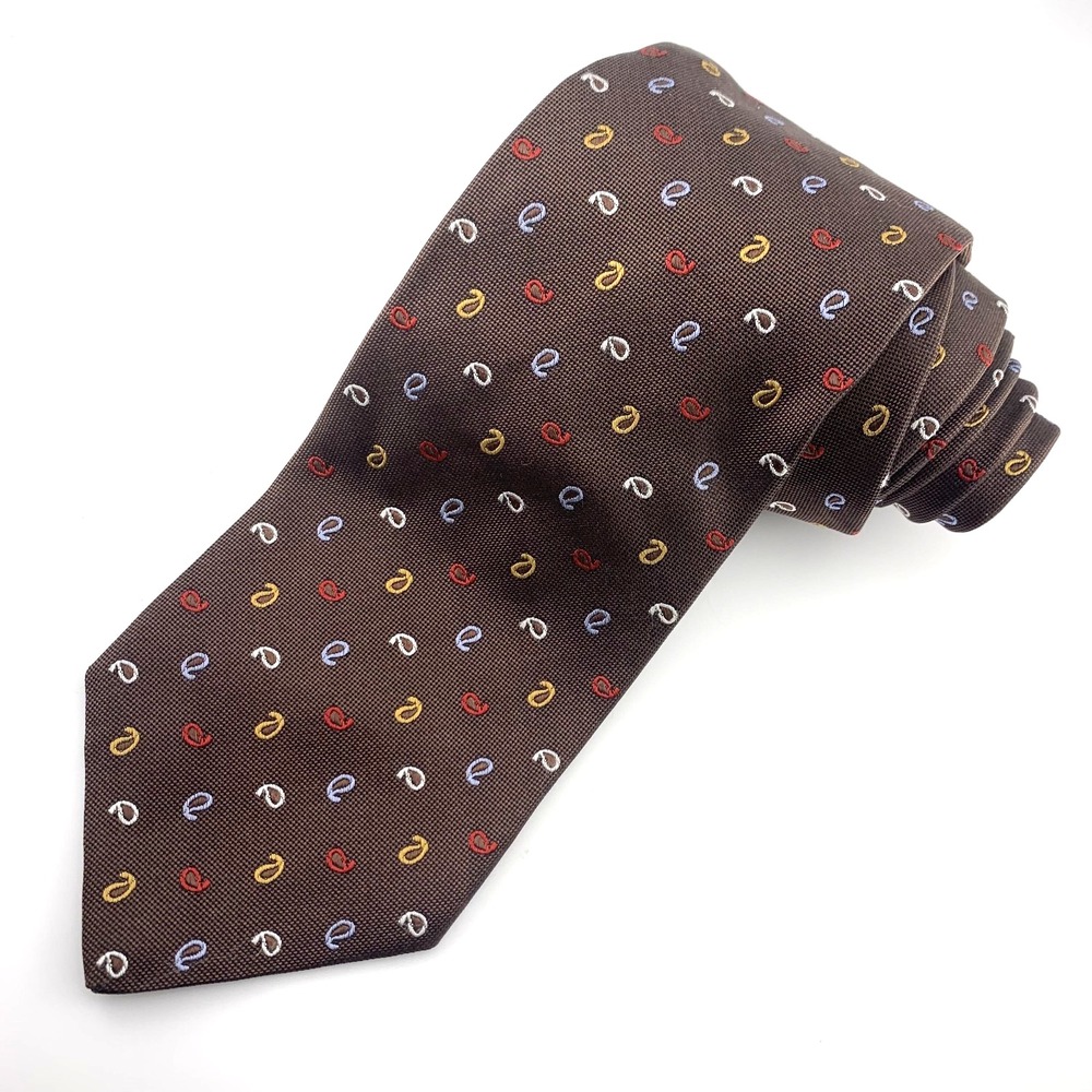 Brooks Brothers '346' Mens Tie Brown w/ Paisley Teardrops  100% Silk Necktie NWT